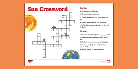 Sun Crossword Puzzle for Kids