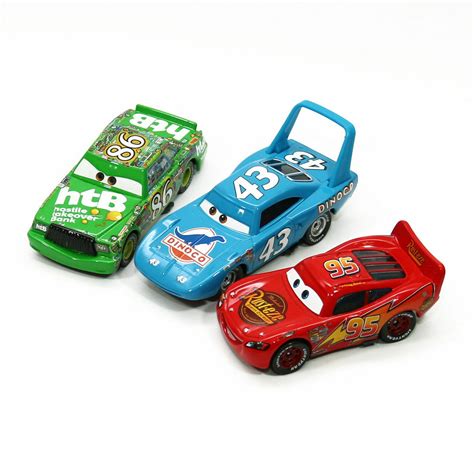 3Pack Disney Pixar Cars King Lightning McQueen Chick Hicks Mattel Car Toy 1:55 | eBay
