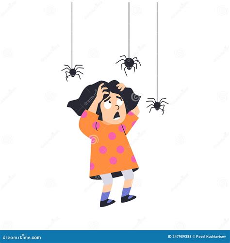 Child Afraid of Spiders or Insects, Flat Cartoon Vector Illustration Isolated. Stock Vector ...