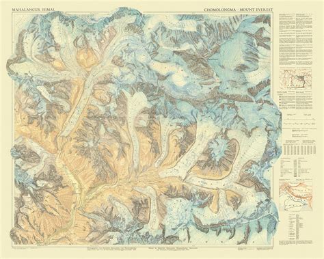 Old Map of Mount Everest Region by Schneider, 1957: Everest, Khumbu Gl ...