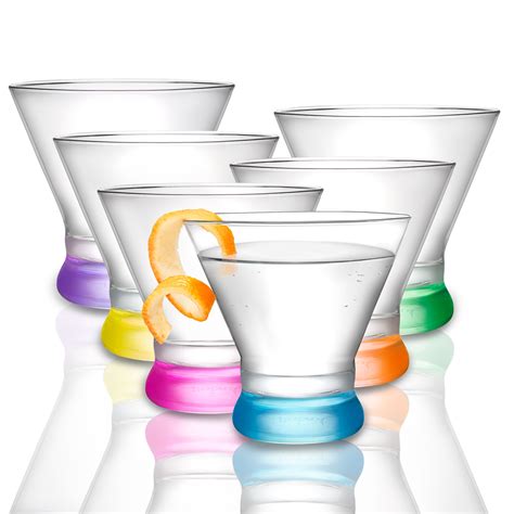 JoyJolt Colored Stemless Martini Glasses, Set of 6 Cocktail Glasses ...