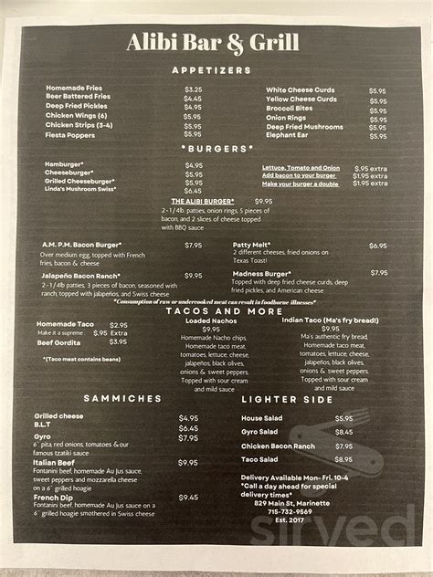 ALiBi Bar and Grill menus in Marinette, Wisconsin, United States