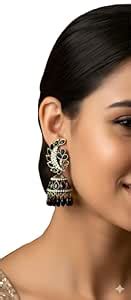 Buy Peacock Design black Stone Jhumka Earrings for Women, Silver Plated ...