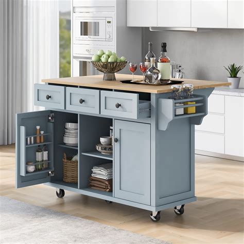 Buy GLANZEND Kitchen Island with Drop-Leaf Countertop, Internal Storage ...