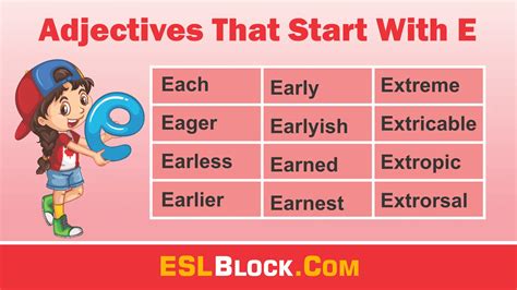 Adjectives That Start With E : r/ESLBlock