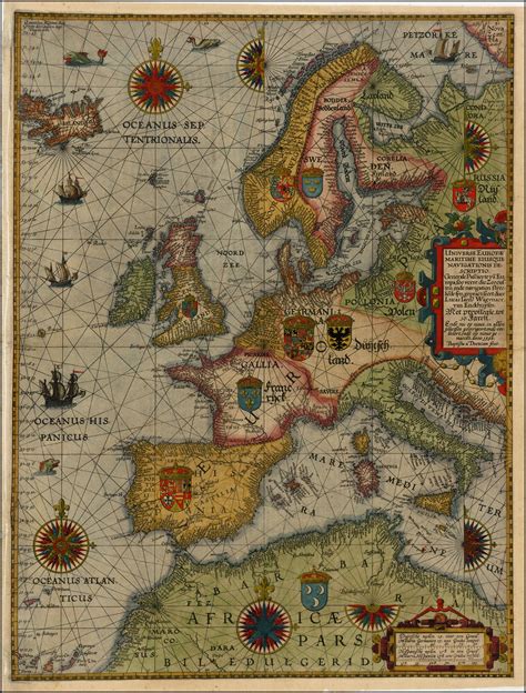Map of Europe by Lucas Janszoon Waghenaer, 1592 | Mapas clásicos, Mapas antiguos, Mapas del mundo