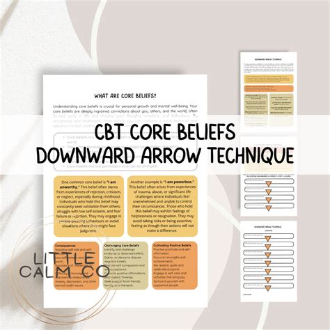 CBT Downward Arrow Technique Worksheet, Core Beliefs Psychoeducation ...