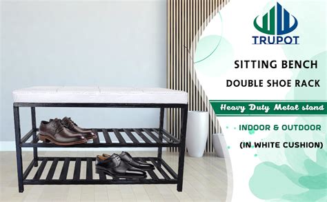 TRUPOT Sitting Bench with Cushion & Double Shoe Rack (in White Cushion ...