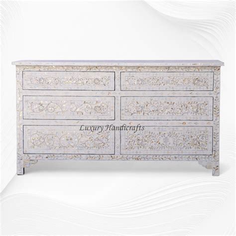 Willa Mother of Pearl Inlay 6 Drawer Dresser White – Luxury Handicrafts