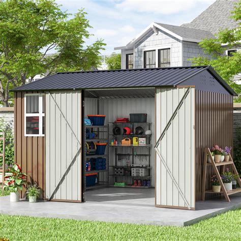 Amazon.com : HOGYME 10x10 FT Large Outdoor Storage Shed, Metal ...