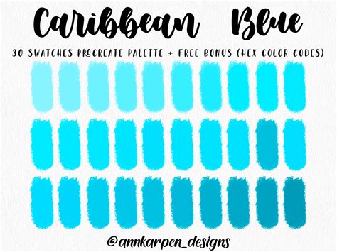 Caribbean Blue Procreate Palette, 30 HEX Color Codes, Instant Digital Download, iPad Pro ...