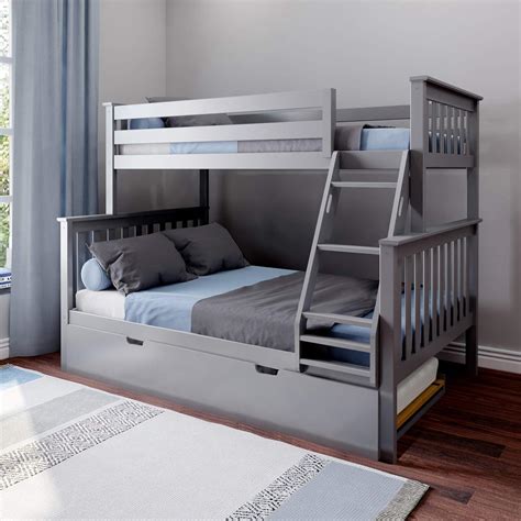 Max & Lily Solid Wood Twin Over Full Bunk Bed with Trundle Bed, Grey ...