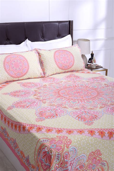 Buy Royal Mandala Pink Cotton Bedsheet_Shahenaz Online | Shahenaz India