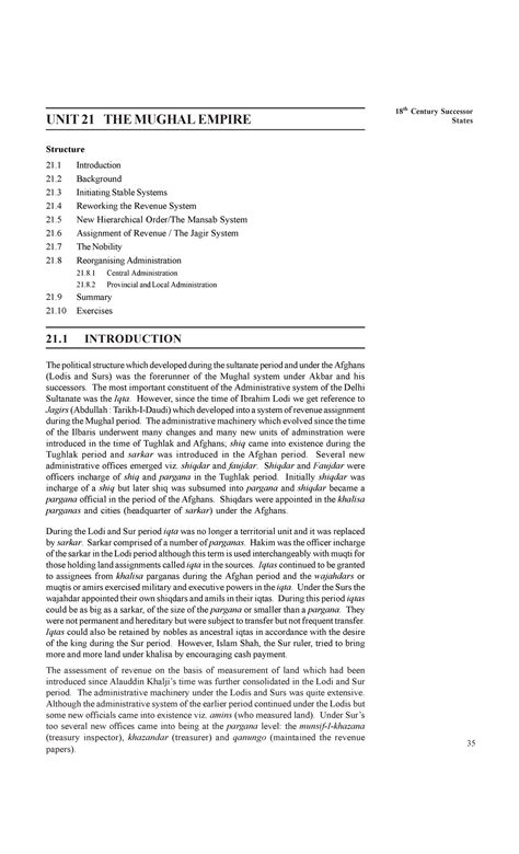 Unit-21 - Helpful - 35 18 th Century Successor UNIT 21 THE MUGHAL ...