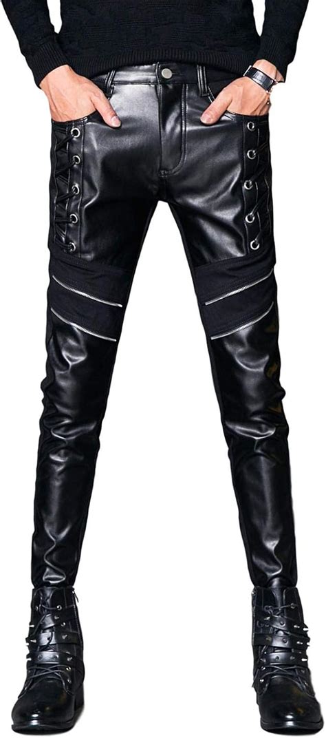 Buy Idopy Men`s Black Party Stage Performance Slim Fit Biker Faux ...