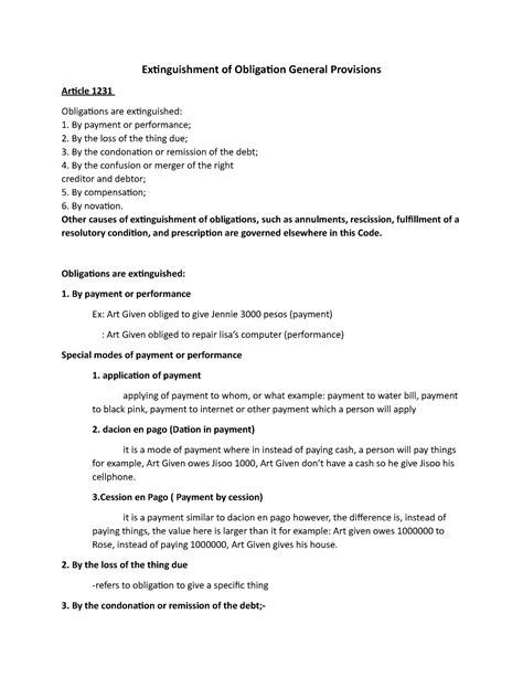 513360786 Article 1231 1304 by Group 1 - Extinguishment of Obligation General Provisions Article ...