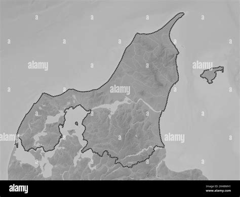 Nordjylland, region of Denmark. Grayscale elevation map with lakes and rivers Stock Photo - Alamy