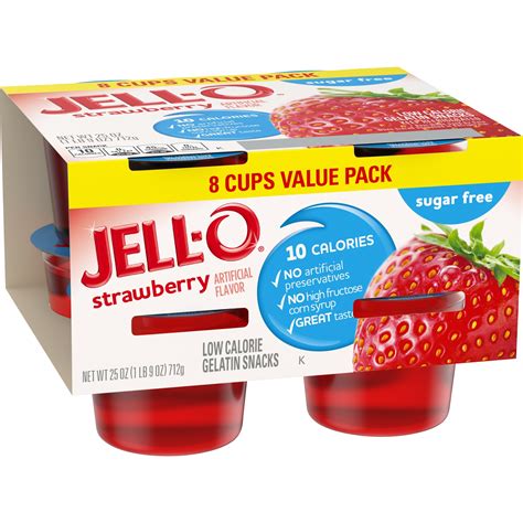 Jell-O Strawberry Sugar Free Ready-to-Eat Jello Cups Gelatin Snack ...