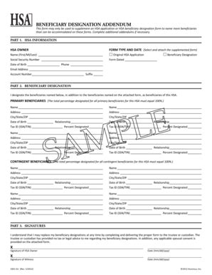 Beneficiary Designation Addendum for HSA - Blank Fillable Template ...
