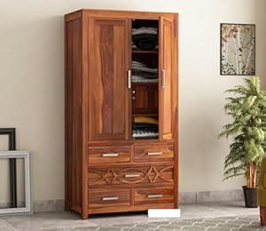 KUSUM HANDICRAFTS Solid Sheesham Wood 2-Door Wardrobe Cupboard Almirah ...
