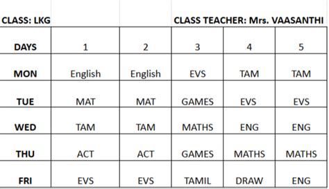 Class Timetable - Aditya Birla Groups Of School