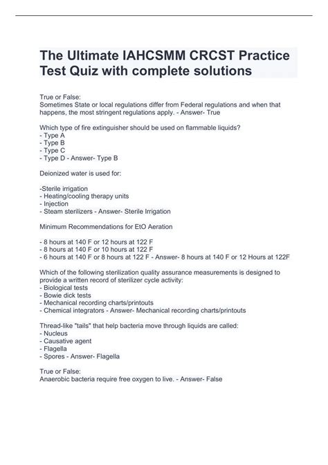 The Ultimate IAHCSMM CRCST Practice Test Quiz with complete solutions ...
