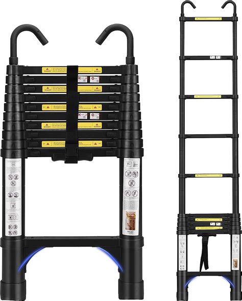 FEETE Telescopic Ladder, 3.8M Aluminum Lightweight Telescopic Ladder ...