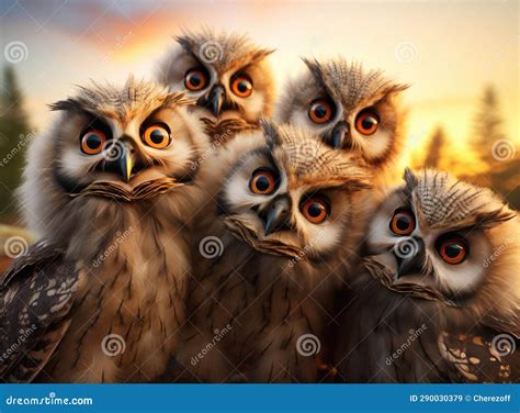 A group of owls stock illustration. Illustration of beak - 290030379
