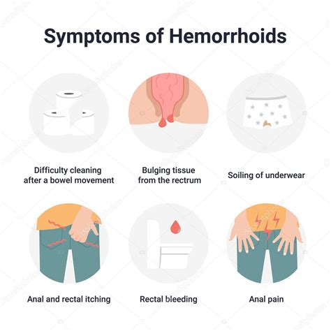 Conjunto infografía médica iconos síntomas de las hemorroides ...