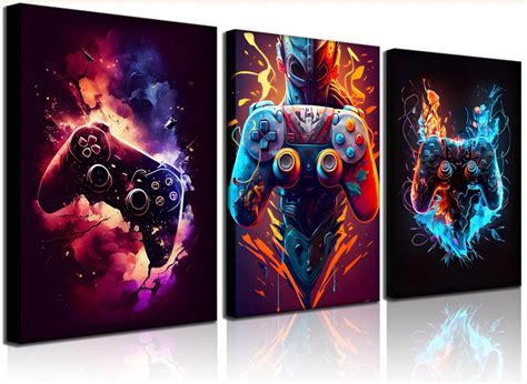 3pcs Framed Gamepad Canvas Wall Art Video Games Posters Prints Children ...