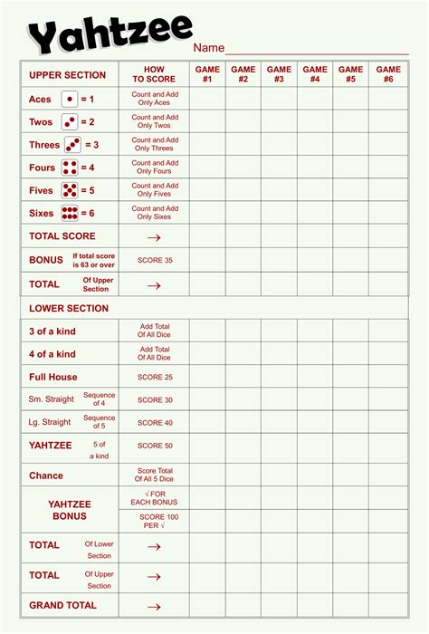 Yahtzee Score Sheets - 10 Free PDF Printables | Printablee