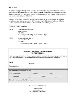 Fillable Online psychres washington TB Test Form - University of ...