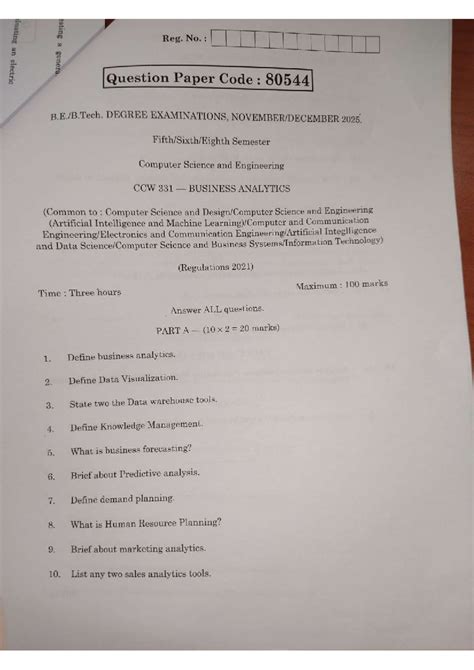 CCW 331 Business Analytics Question Paper - Degree Exams 2025 - Studocu