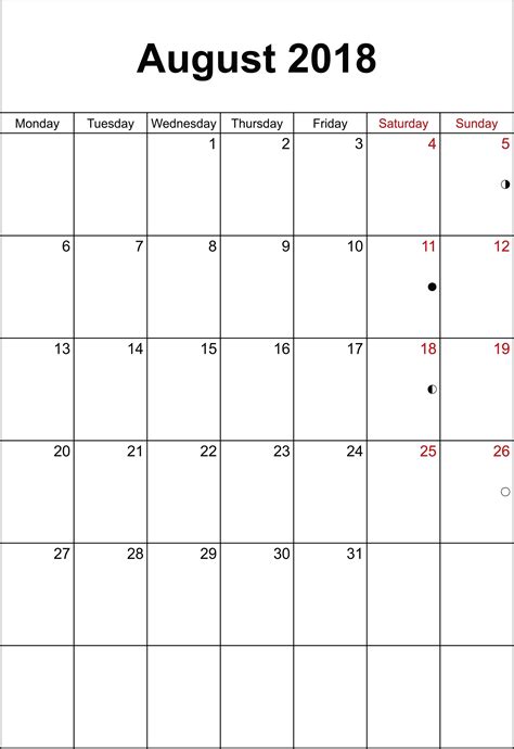 August 2018 Printable Calendar - Printable Word Searches