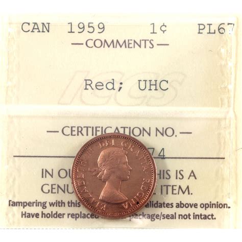 1-cent 1959 ICCS PL67 Red Ultra Heavy Cameo