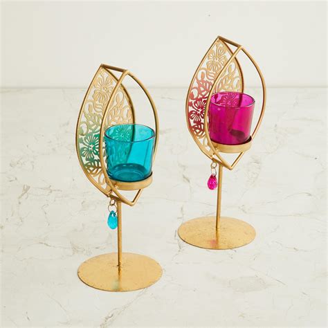 Buy Shalimar Gold Glass Jali Pedestal T-light Holder - Set Of 2 from ...