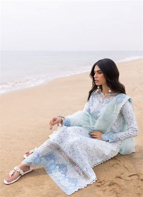 Eid Prints 24 - Skye Ice Blue Shirt And Pre-Draped Dupatta – Nainpreet ...
