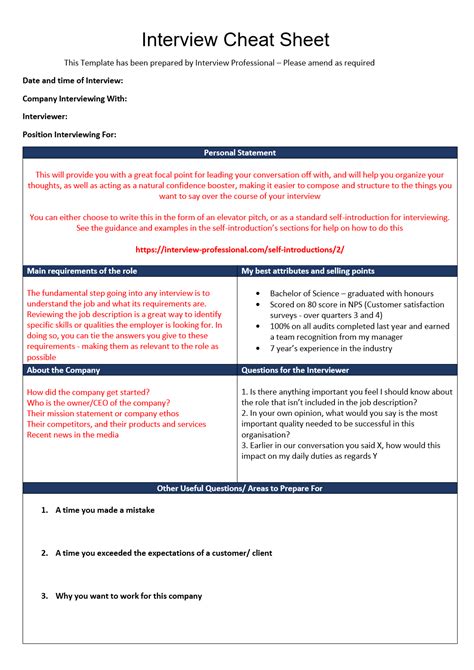 Job Interview Question Sheet 的图像结果