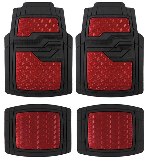 Auto Drive 4PC Rubber Floor Mats Metallic Plate Red - Universal Fit ...