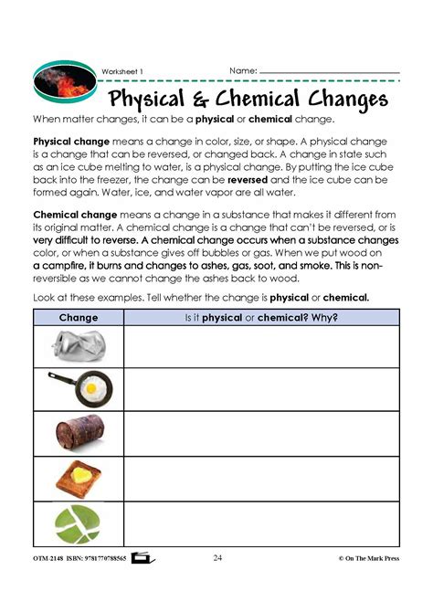 7th Grade Physical And Chemical Changes Worksheet