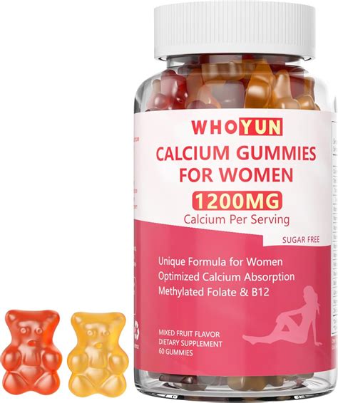 Amazon.com: Whoyun Calcium Gummies for Women 1200 mg, Unique Formula with Folate, B6, B12, D3 ...
