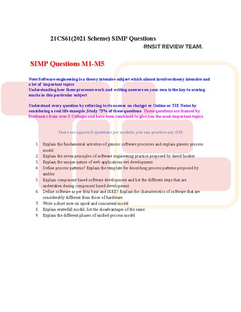 Copy of 21CS61-SIMP (2) (1) (1) - 21CS61(2021 Scheme) SIMP Questions ...