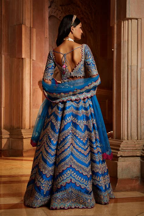 Peacock Blue Tafetta Lehenga Choli with a Tulle Dupatta and Belt ...