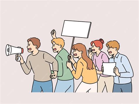 Mad people with placards on demonstration | Premium Vector