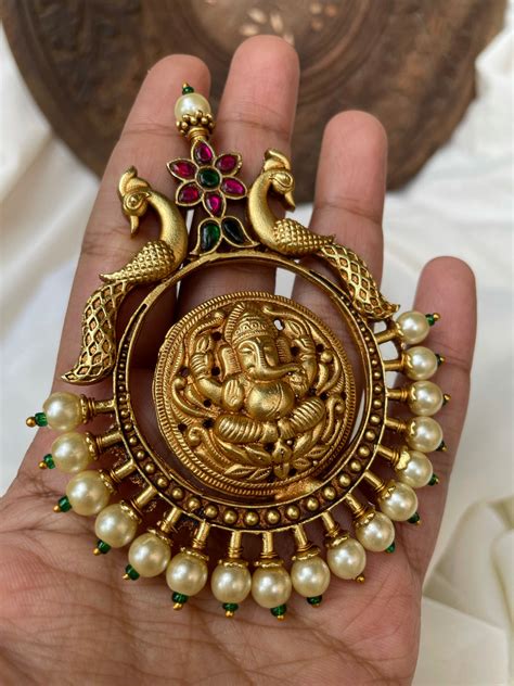 Ganesha dual peacock Pendant with Pearl maala – House of Jhumkas