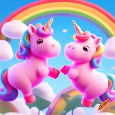 Pink fluffy unicorns dancing on vibrant rainbows on Craiyon