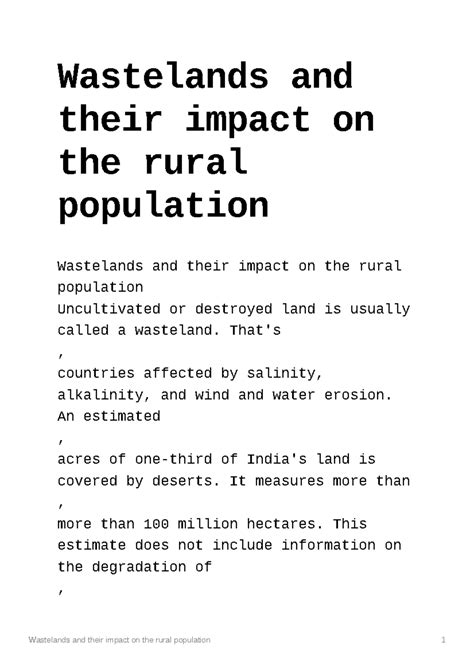 Wastelands and their impact on the rural population - Wastelands and ...