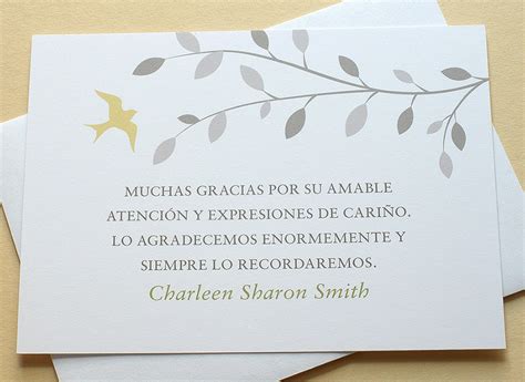 English OR Spanish Thank You Sympathy Cards With a Bird in the Tree ...