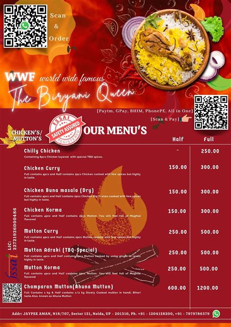Menu at WWF (World Wide Famous) - The Biryani Queen, Noida