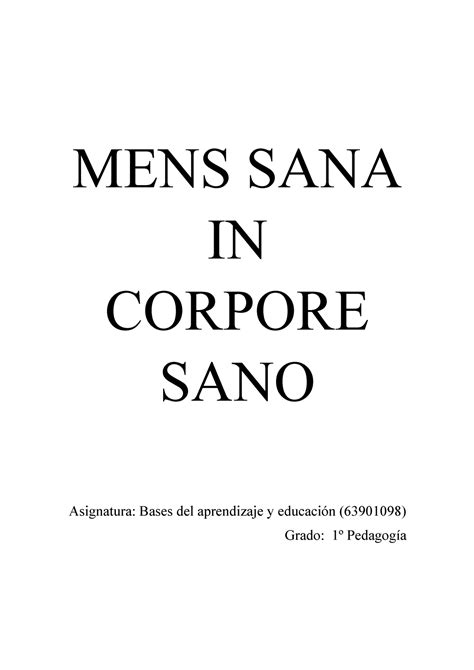 MENS SANA IN Corpore SANO - MENS SANA IN CORPORE SANO Asignatura: Bases ...